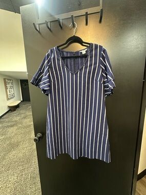 Tommy Bahama Navy and White Striped Midi Dress